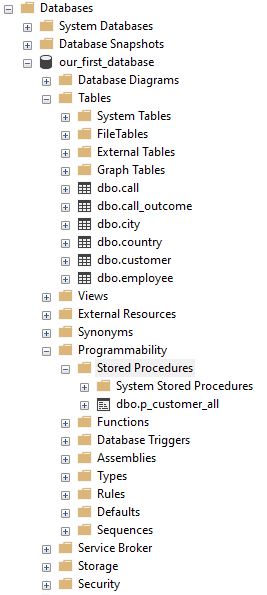 Object Explorer - View Stored Procedures