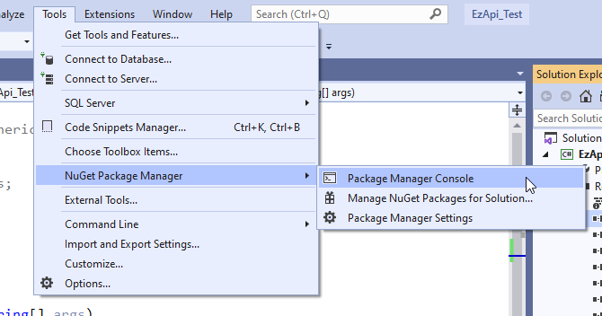Openning Package Manager console