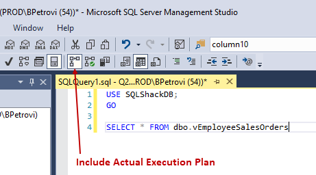 Script for selecting all records from a view with the Actual Execution Plan option enabled from SSMS