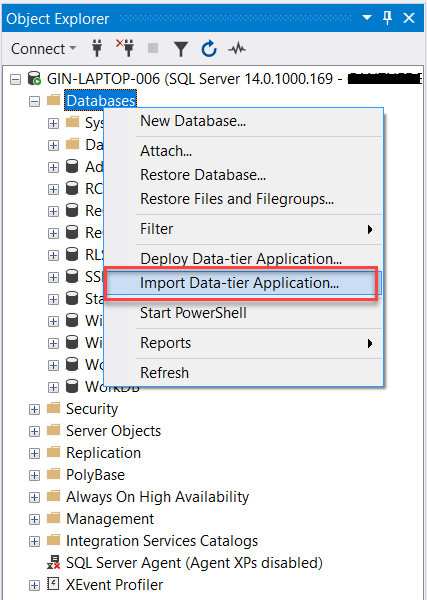 Import Data Tier Applications in SQL Server
