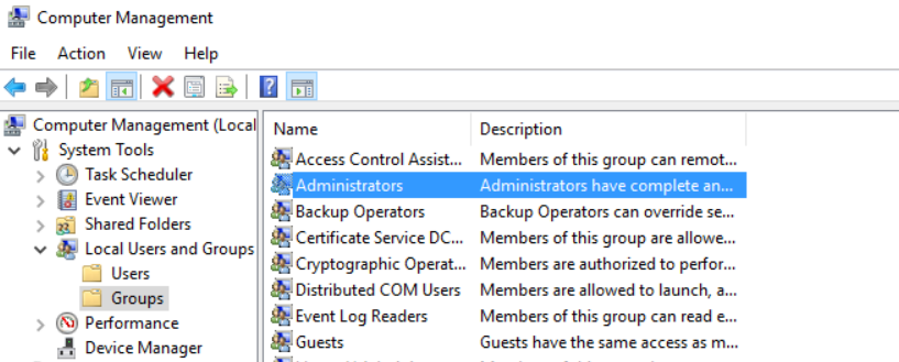 Add user in the administrator group