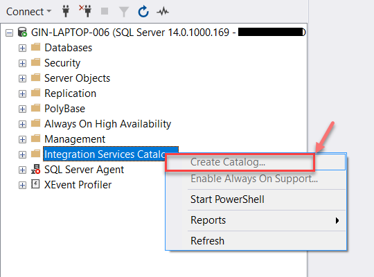 Create the Catalog Database using SQL Server Management Studio