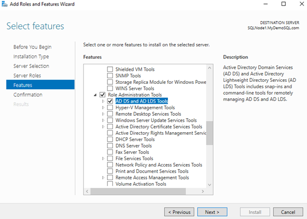 Enable AD Windows feature for the target servers 