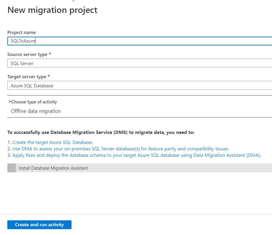 New Migration Project creation