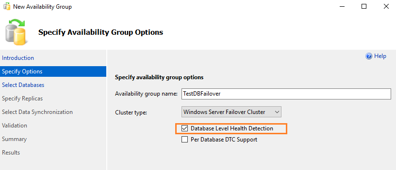 Option to enable in the new availability group wizard