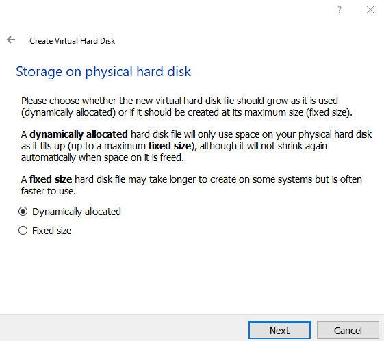 Storage on physical disk