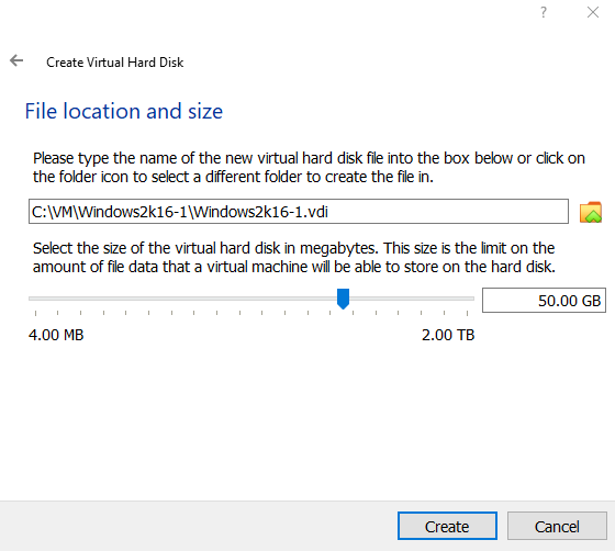 VDI file location and size