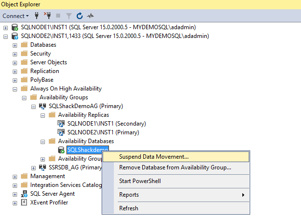 Suspend data movement in SQL Server Always On Availability Groups