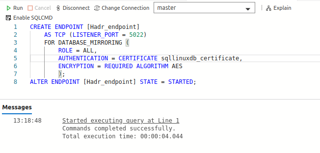 Create HADR endpoints 