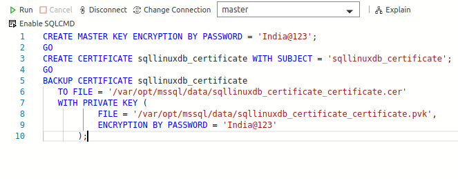 Create the Master key, Certificate and backup the Certificate on the primary replica