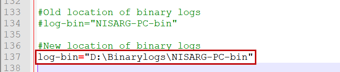 Change the default path of binary logs