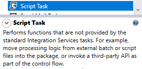 SSIS Script task description in the SSIS toolbox