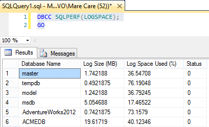 Monitoring the SQL transaction log space by using the DBCC SQLPREF command