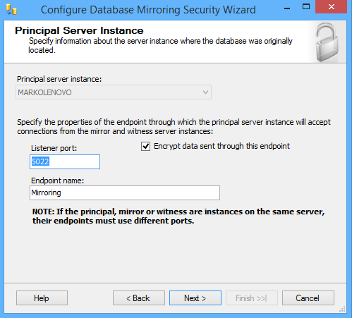 SQL Server Database Mirroring Security configuration wizard