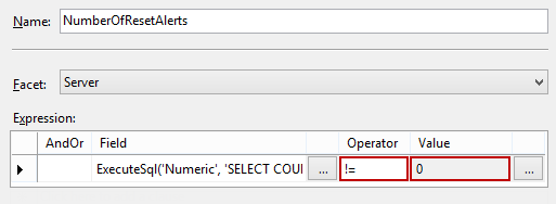 Selecting the != operator and typing in the 0 as the value in the New Condition dialog