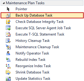 Adding the Back Up Database Task using the Maintenance Plan tasks