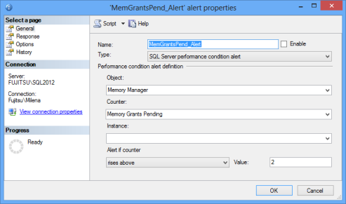 SQL Server alerting properties - Performance condition alert definition