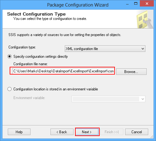 Specifying XML configuration file name to continue the process