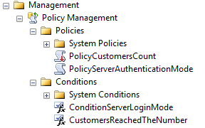 Object Explorer dialog - existing policies and conditions
