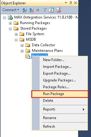 Choosing the Run Package option