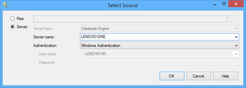 Select Source window