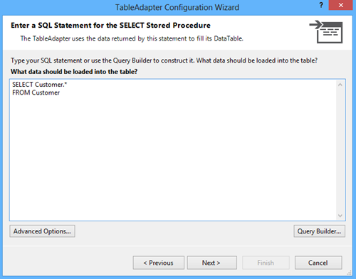 Eentering a SELECT statement for the Read stored procedure