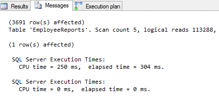 SQL query messages