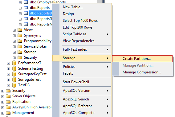 Choosing the Create Partition command