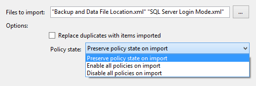 Selecting the desired state of imported policies using the Policy state dropdown