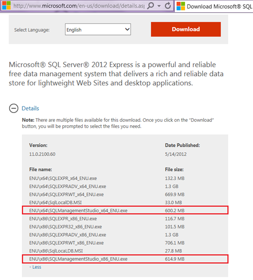 Figure illustrating the SQL Server Management Studio download page