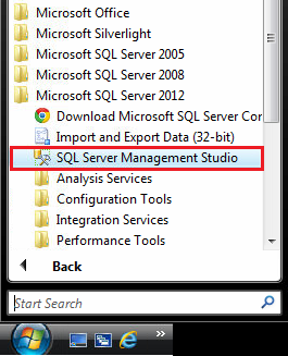 Figure showing starting a SQL Server Management Studio