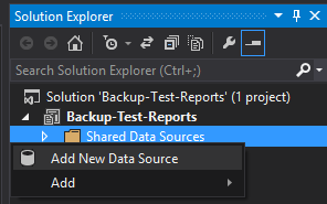 Selecting Add New Data Source in the Solution Explorer
