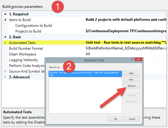 SQL unit testing - Removing test from build process