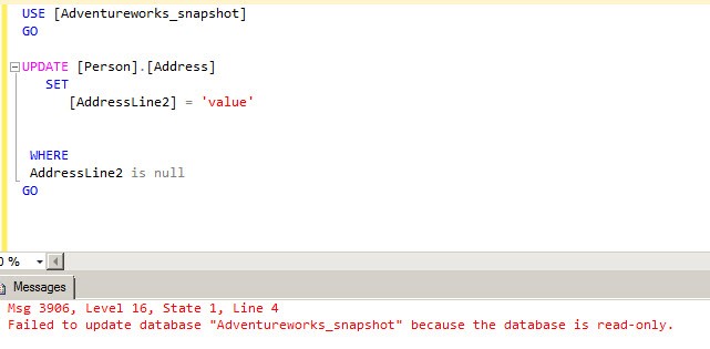 Use T-SQL query to update tables in the database snapshot