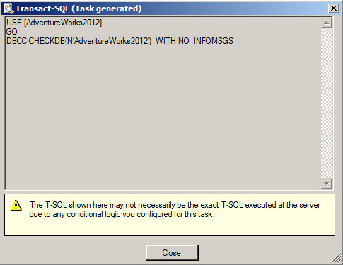 Task is executing the DBCC CHECKDB statement