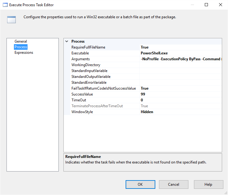 command line - Passing parameters to SSIS Execute process task