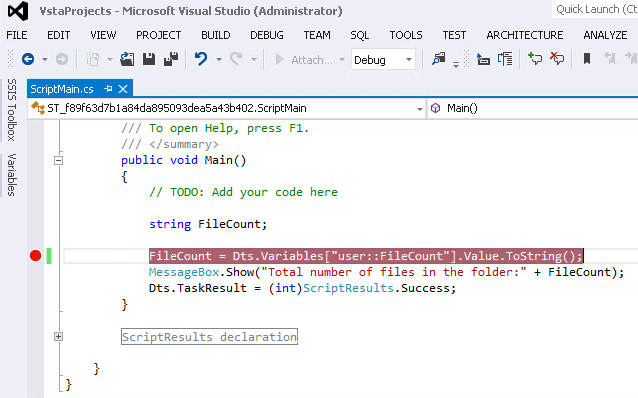 how to debug script task in ssis
