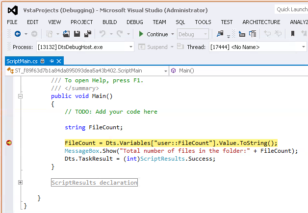 integration services debug set of scripts component
