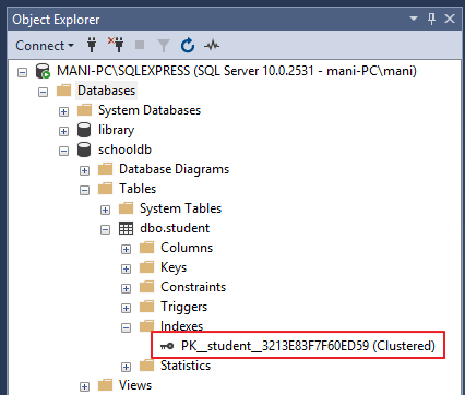 Sql server nonclustered index syntax