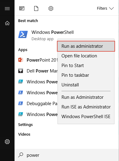 Running Windows PowerShell as administrator