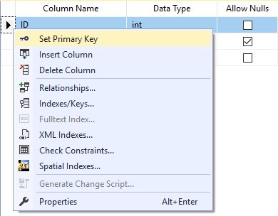 Set Primary Key