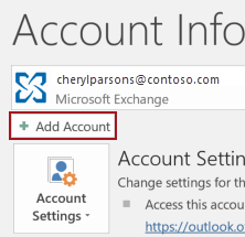 An option to add account in Outlook client under the File tab