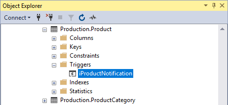 Triggers folder under a table in SQL Server Management Studio's Objects Explorer