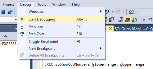 Avviare il debug di una stored procedure in SQL