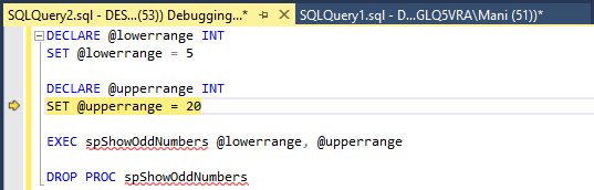 SQL Server debugging-Trinn over-etter