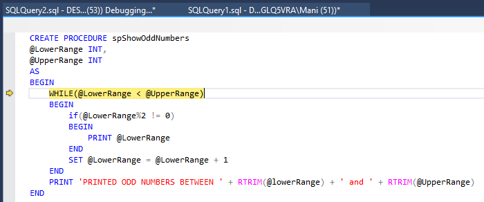 SQL Server debugging-Trinn inn