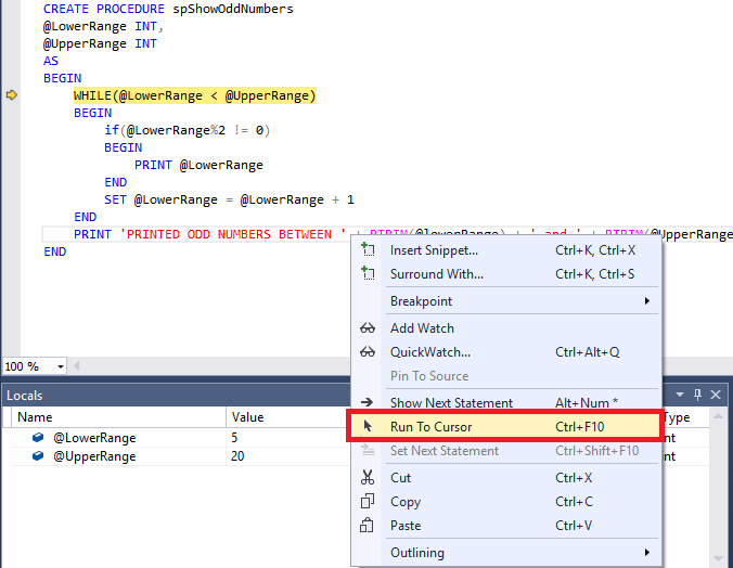 Débogage SQL Server - Exécutez le curseur