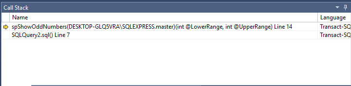  Débogage SQL Server dans SSMS - la pile d'appels