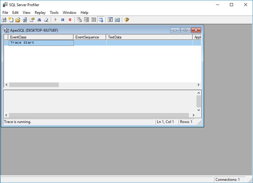 Running trace within SQL Server Profiler windows capturing information on SQL Server performance