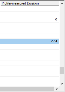 Profiler-measured duration column within the SQL Server Profiler window